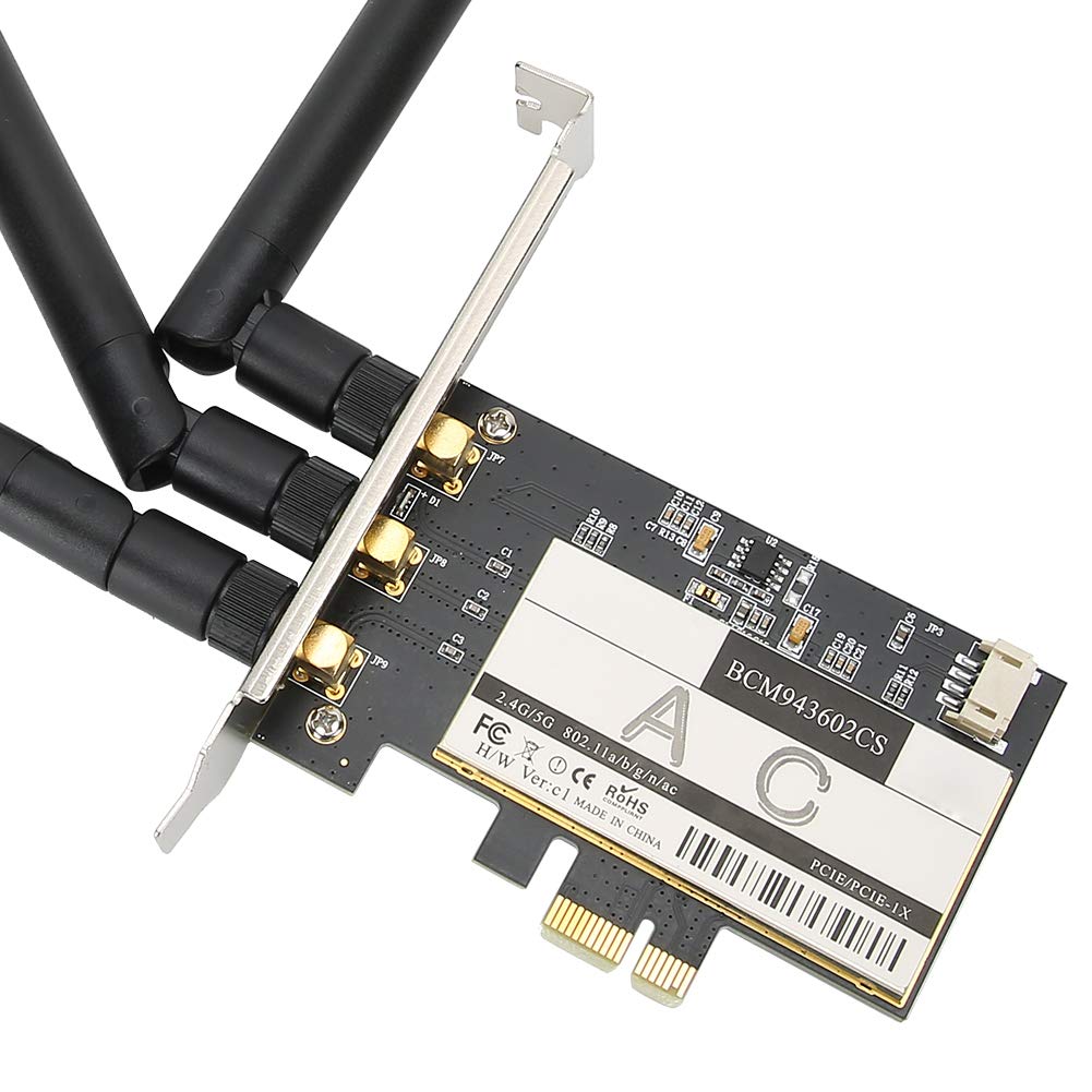Scheda WiFi PCIe, Scheda di Rete Wireless Dual Band 802.11AC 1750Mbps Bluetooth 4.0 con 3 Antenne, Adattatore PCI Express per Desktop PC, 1 Pezzo