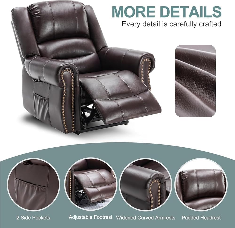 Overstuffed Wide Recliners for Elderly Upgraded Electric Lift Chairs with Cup Holders USB Type-C Ports ＆ Remote Control Oversized Power Lift Recliner Chair with Massage and Heat