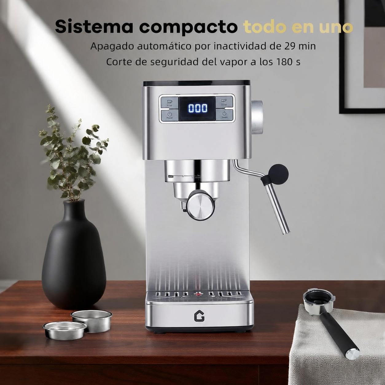 Garvee Máquina De Café Expreso De 15 Bares De Acero Inoxidable, Semiautomática Con Espumador De Leche,Diseño Compacto Depósito De Agua Extraíble De 1,4 l, Pantalla Digital, Perfecta Para Capuchi