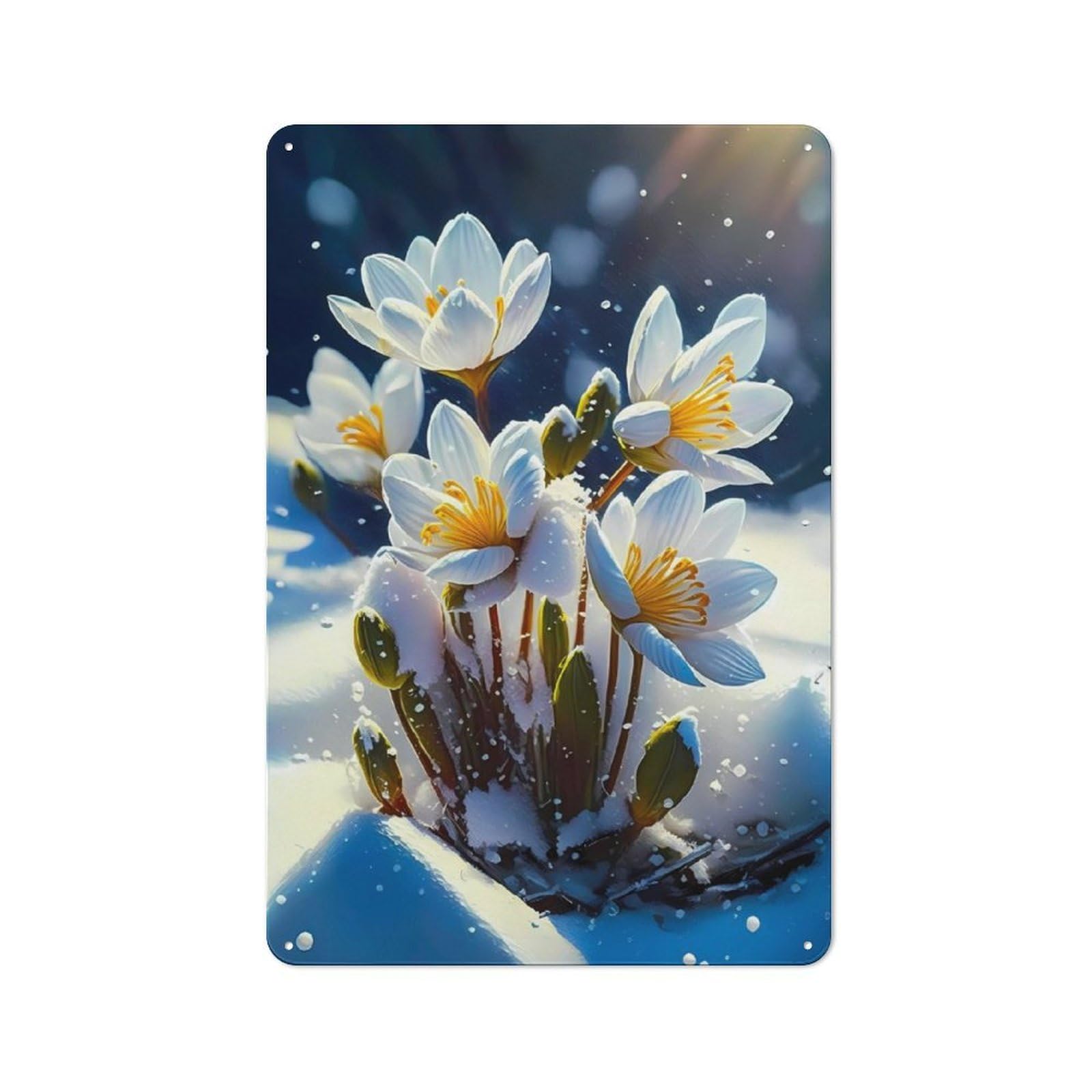 Metal Plaque 30x20cm with Crocuses for Garage Wall, Retro Decor, for Themed Interiors in Garages And Workshops