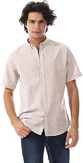 قميص كتان سادة بأكمام قصيرة وتصميم غربي رجالي من اندورا