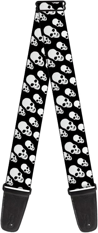 Buckle-Down Guitar Strap Tilted Skulls Black White 2 Inches Wide