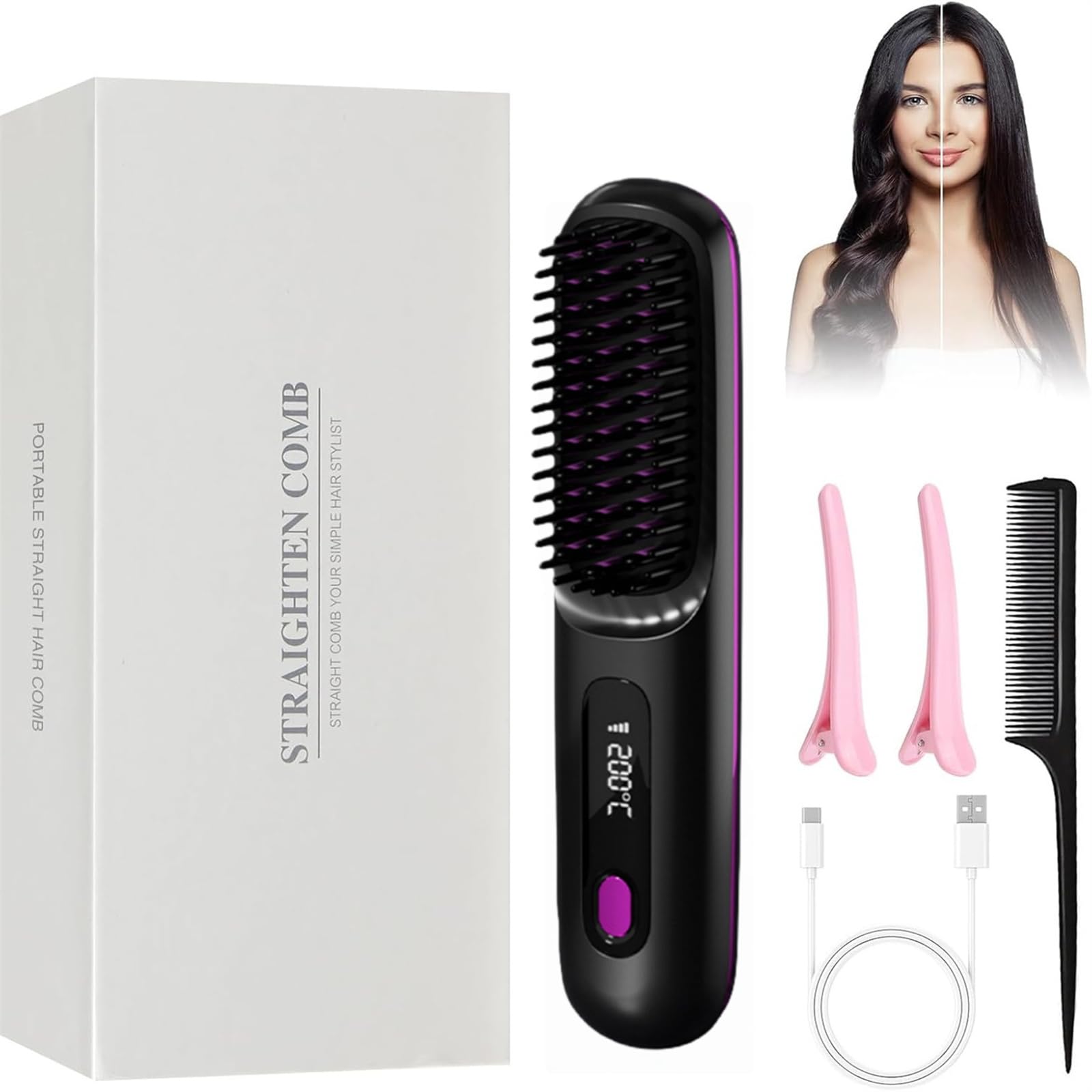 Eloura Berlin Eloura Tragbare Bürste – Glätten, Locken, Trocknen Kabellose Haarglättungsbürste mit Negativ Ionen Technologie für Frauen, ideal für unterwegs