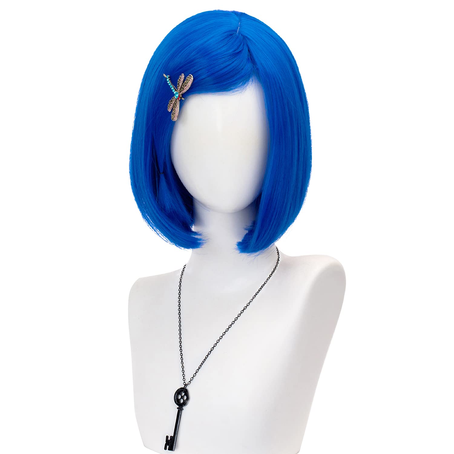 Xnetsby Light Blue Coraline Wig for Women Short Straight Bob Wig with Hairpin and Necklace Halloween Costume Party Cosplay Wig (Color-4)