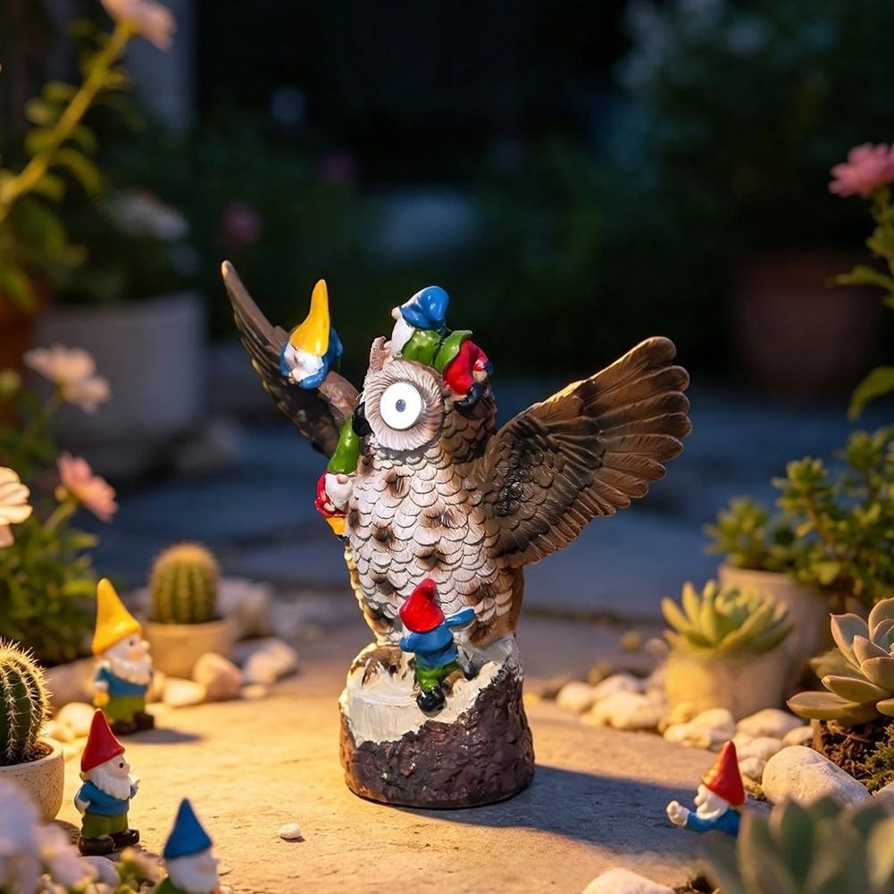 Statua solare della resina della luce del giardino del gufo automatico