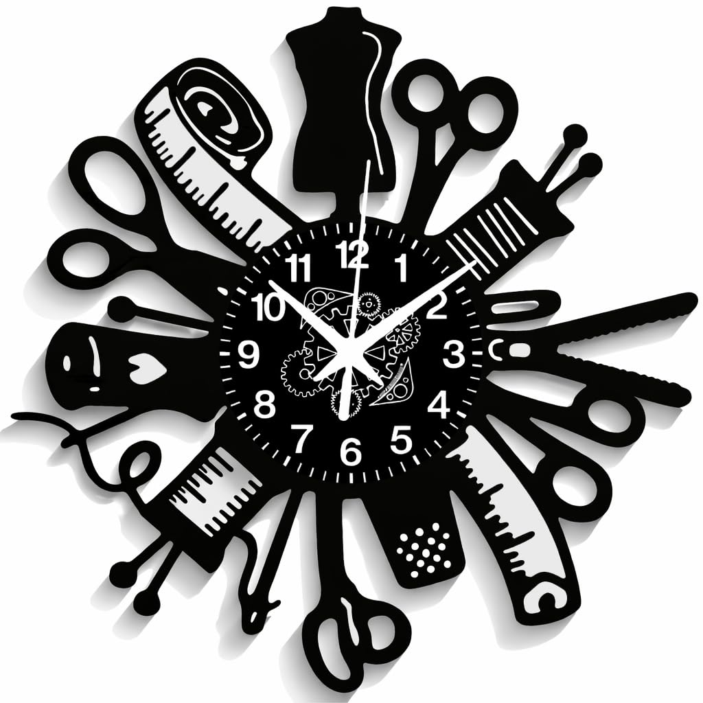 Instant Karma Clocks | Tailor's Wall Clock, Sewing and Embroidery, Modern Design for Sewing Enthusiasts, Wall Decor