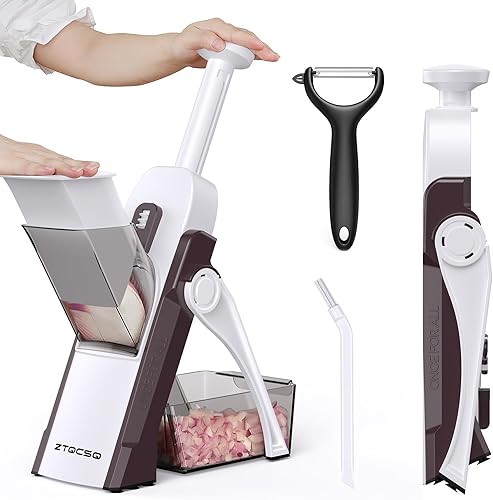 Miniatura 17 de [5 en 1] Cortadora de mandolina para cocina y picadora de verduras segura y rebanadora de mandolina ajustable, no se puede quitar, la mandolina