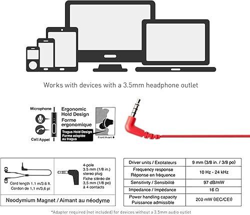 Miniatura 7 de Panasonic ErgoFit - Auriculares con cable, auriculares intrauditivos con micrófono y controlador de llamadas, auriculares ergonómicos de ajuste