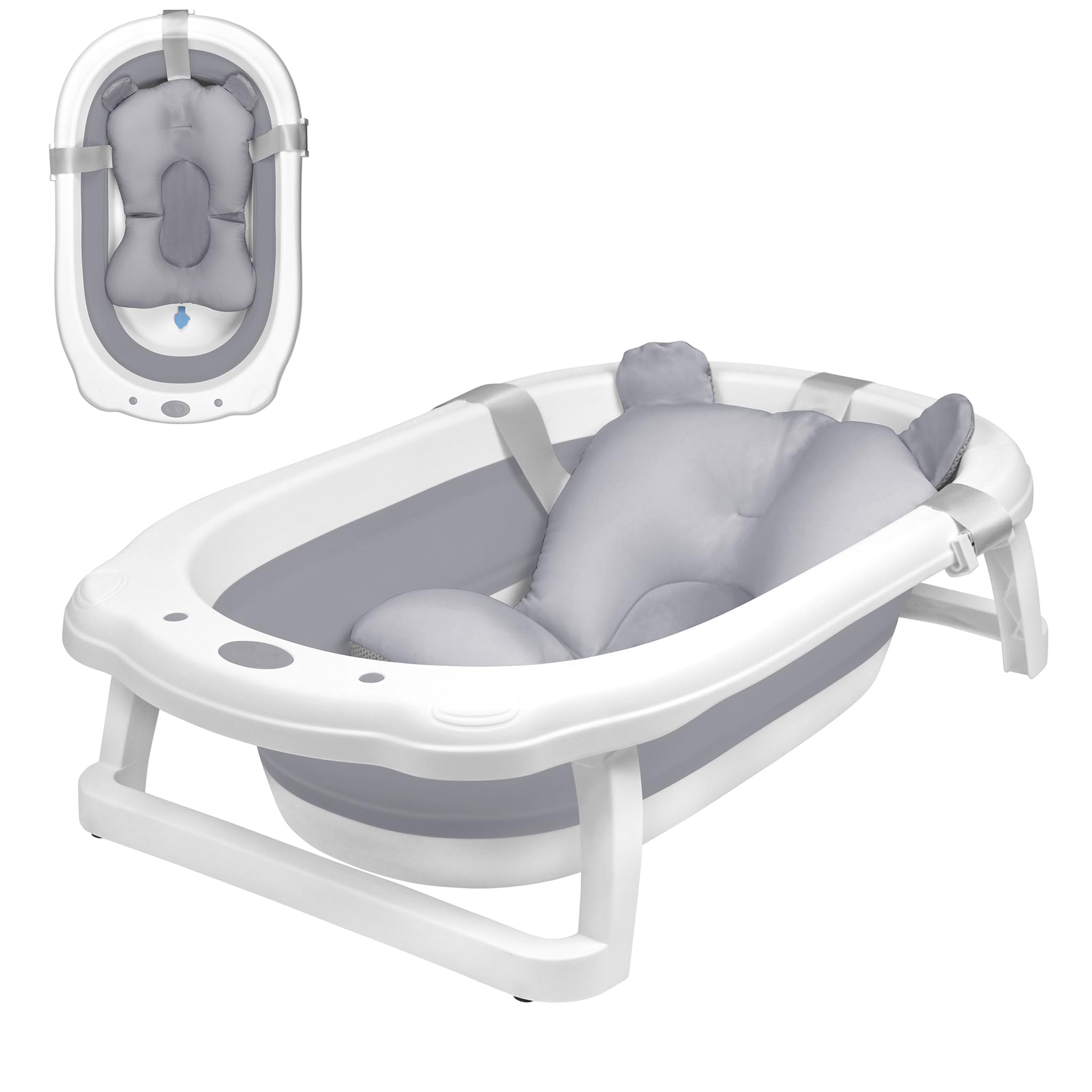 TATIVALO Faltbare Baby Badewanne, klappbare Babybadewanne, Rutschfeste Tragbare Reisedusche Badebecken mit rutschfester und Ergonomischem Kissen für Neugeborene bis Kleinkinder, Anthrazit