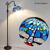 Vista 4 de Capulina Tiffany - Lámpara de pie con vitrales de 62 pulgadas de alto, libélula azul, antigua, suave, arqueada, ángulo ajustable, estilo Tiffany