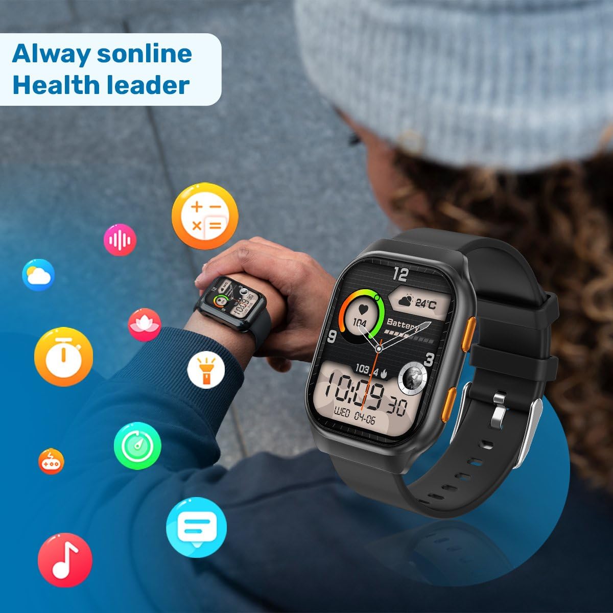 Smartwatch voor dames, 1,83 inch touchscreen, fitnesshorloge, met telefoonfunctie, Smart Watch, fitness, SpO2, bloeddrukmeting, slaapmonitor, hartslagmeter, stappenteller, 120 sportmodi (fenjin