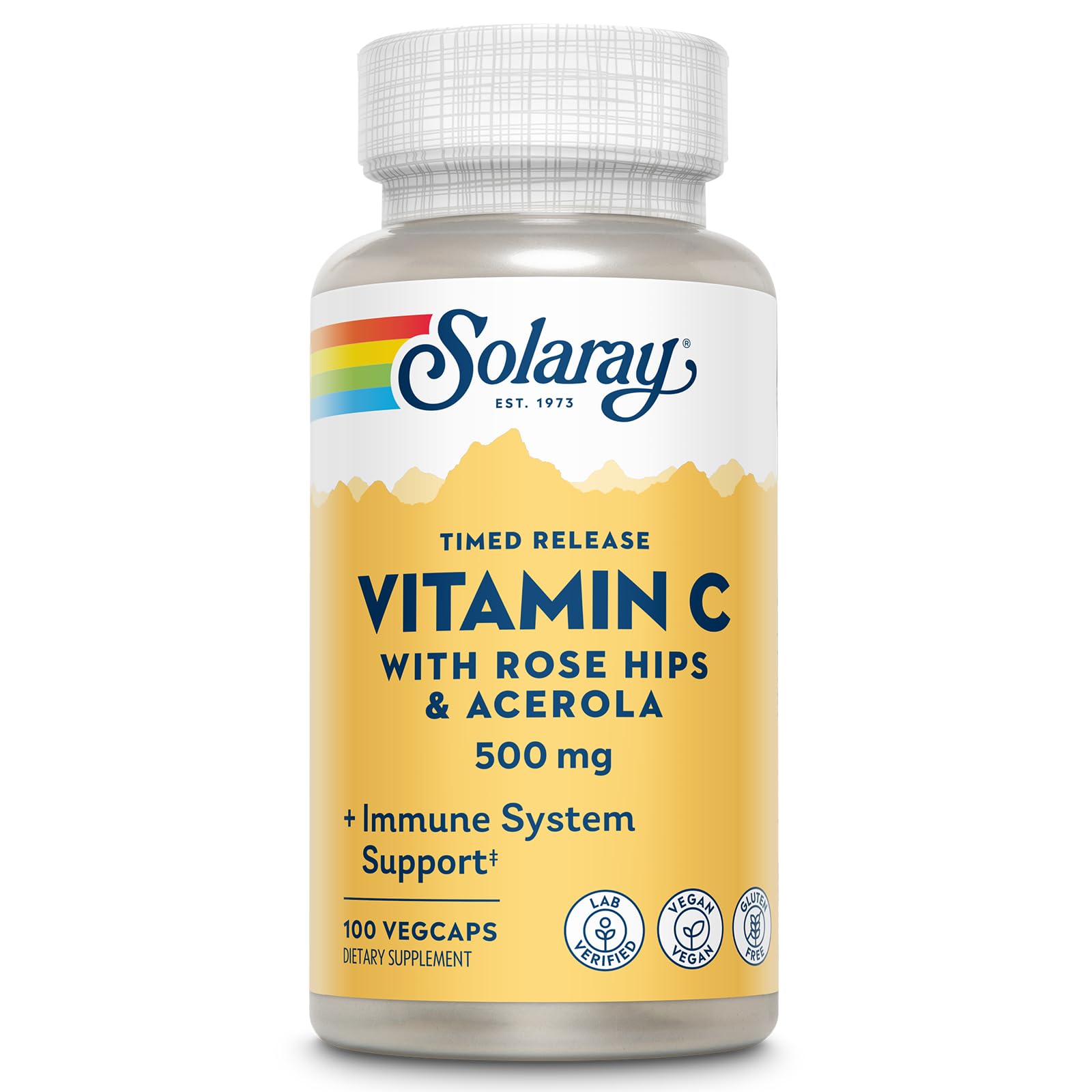 SOLARAY Vitamin C Capsules with Rose Hips, 100 Count Veg Caps 100 Count (Pack of 1)