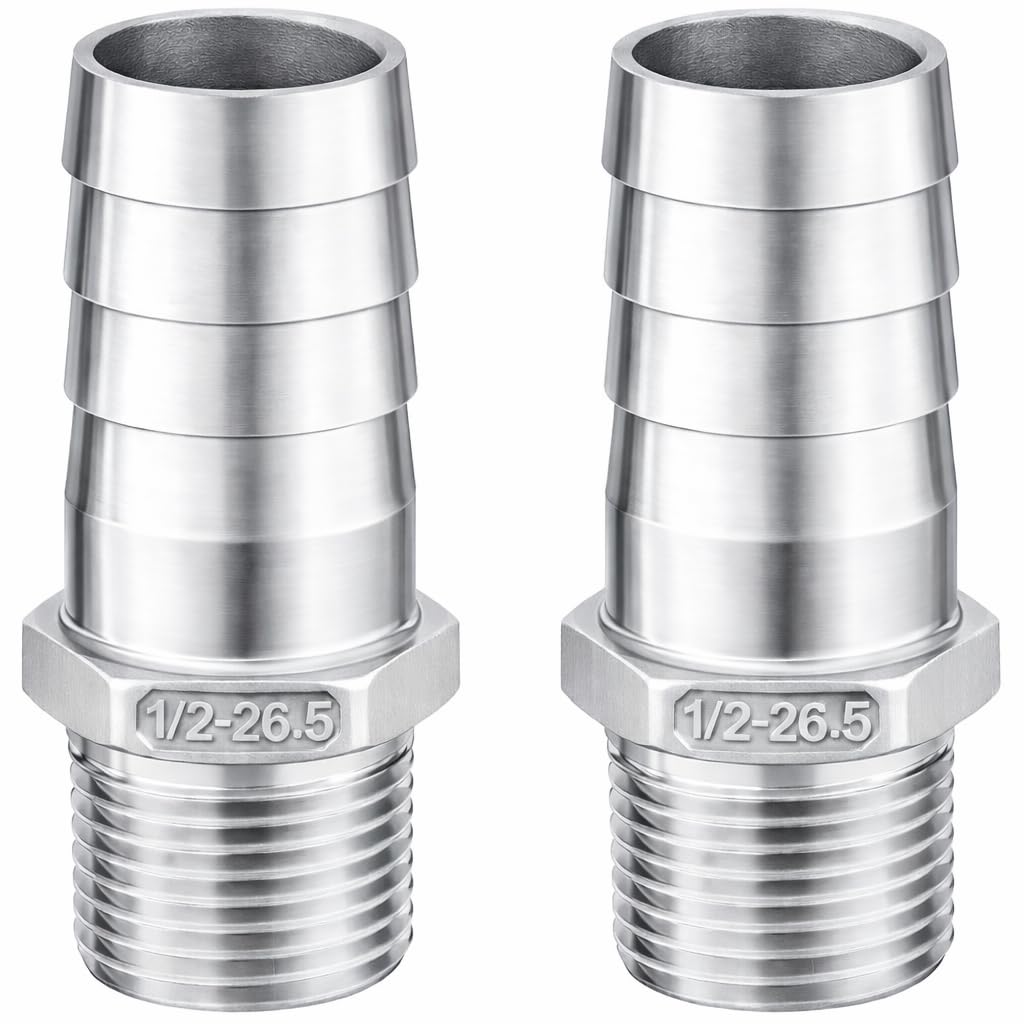 Happyreise Stainless Steel Hose Barb Fitting,1" Hose Barb to 1/2" Male NPT, for Water Fuel Air (Pack of 2)