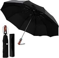 Guarda-Chuva Automático Dobrável Resistente ao Vento – Compacto e Portátil com Abertura e Fechamento Automáticos Cabo Amadeirado Elegante Sombrinha Premium Impermeável para Bolsa Mochila e Viagem