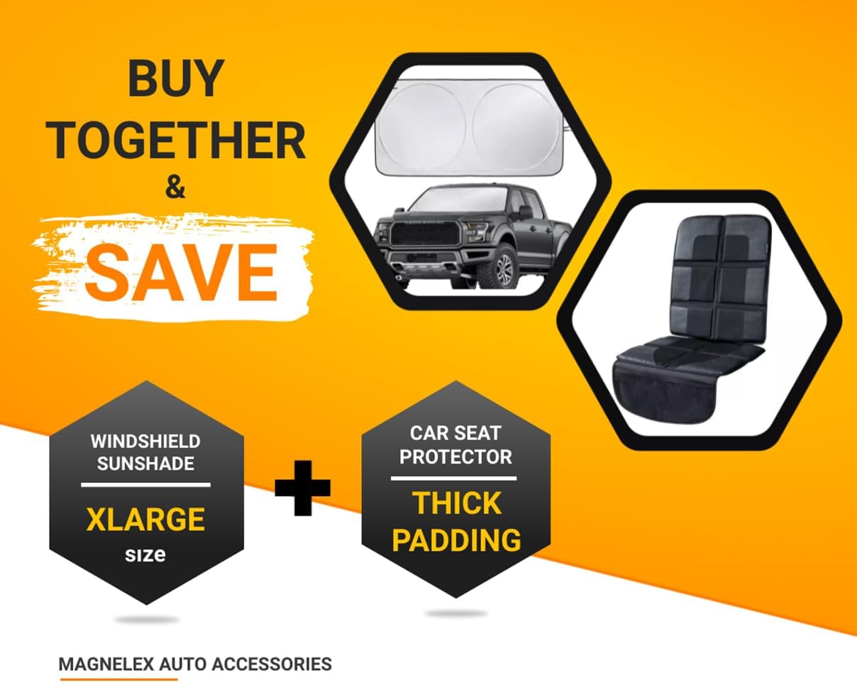 Magnelex Car Windshield Sun Shade and Car Seat Protector Bundle (X-Large)