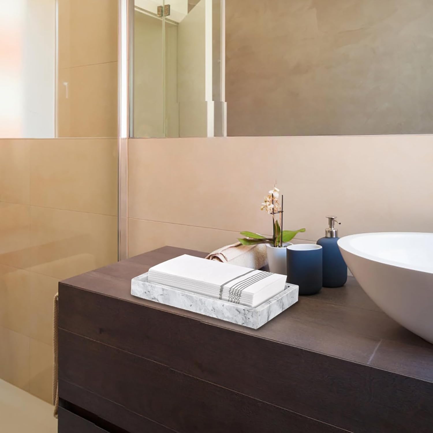 Sumnacon Bathroom Napkin Holder Countertop Stylish Napkin Holders for Paper Napkins Hand Towels Bathrooms Guest Towel Holder Marble Flat Napkin Holder for Vanity Back of Toilet Dining Table Kitchen - Image 2