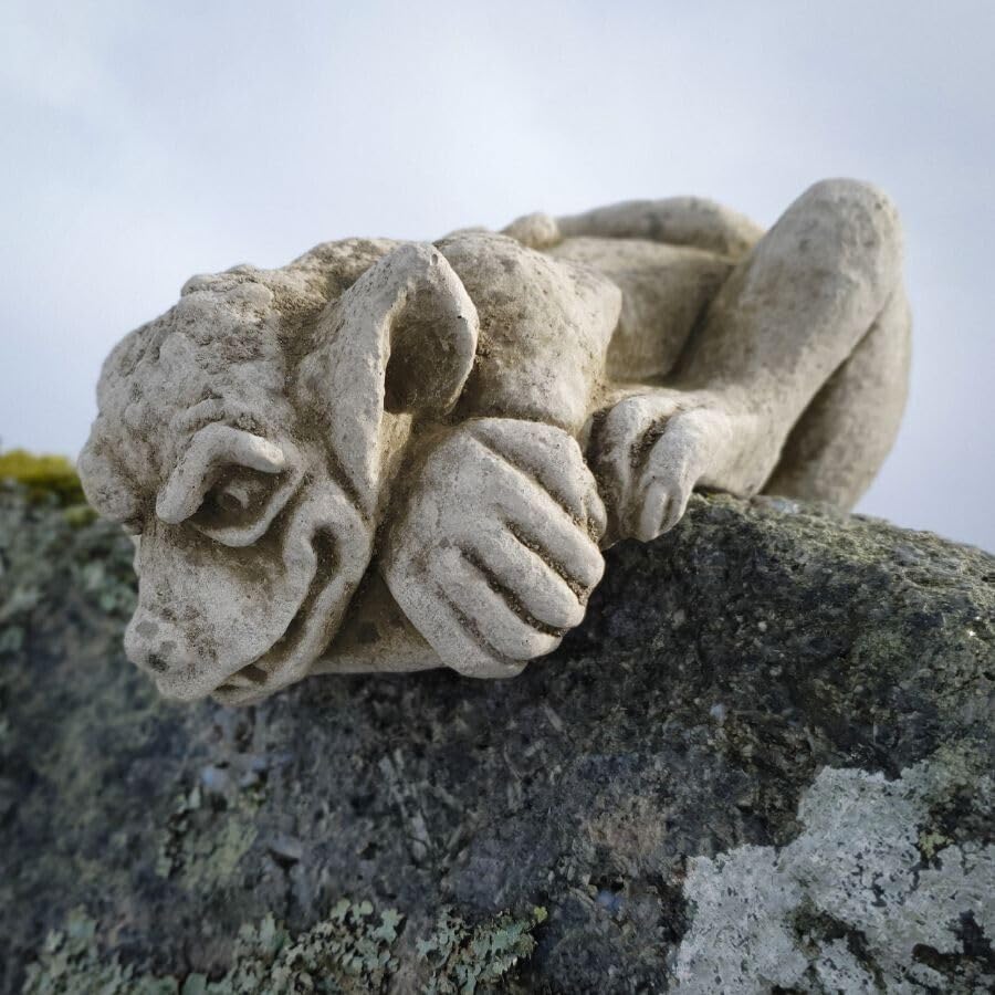 Peeping Gremlin Stone Statue | Outdoor Garden Gargoyle Ornament Gothic Grotesque