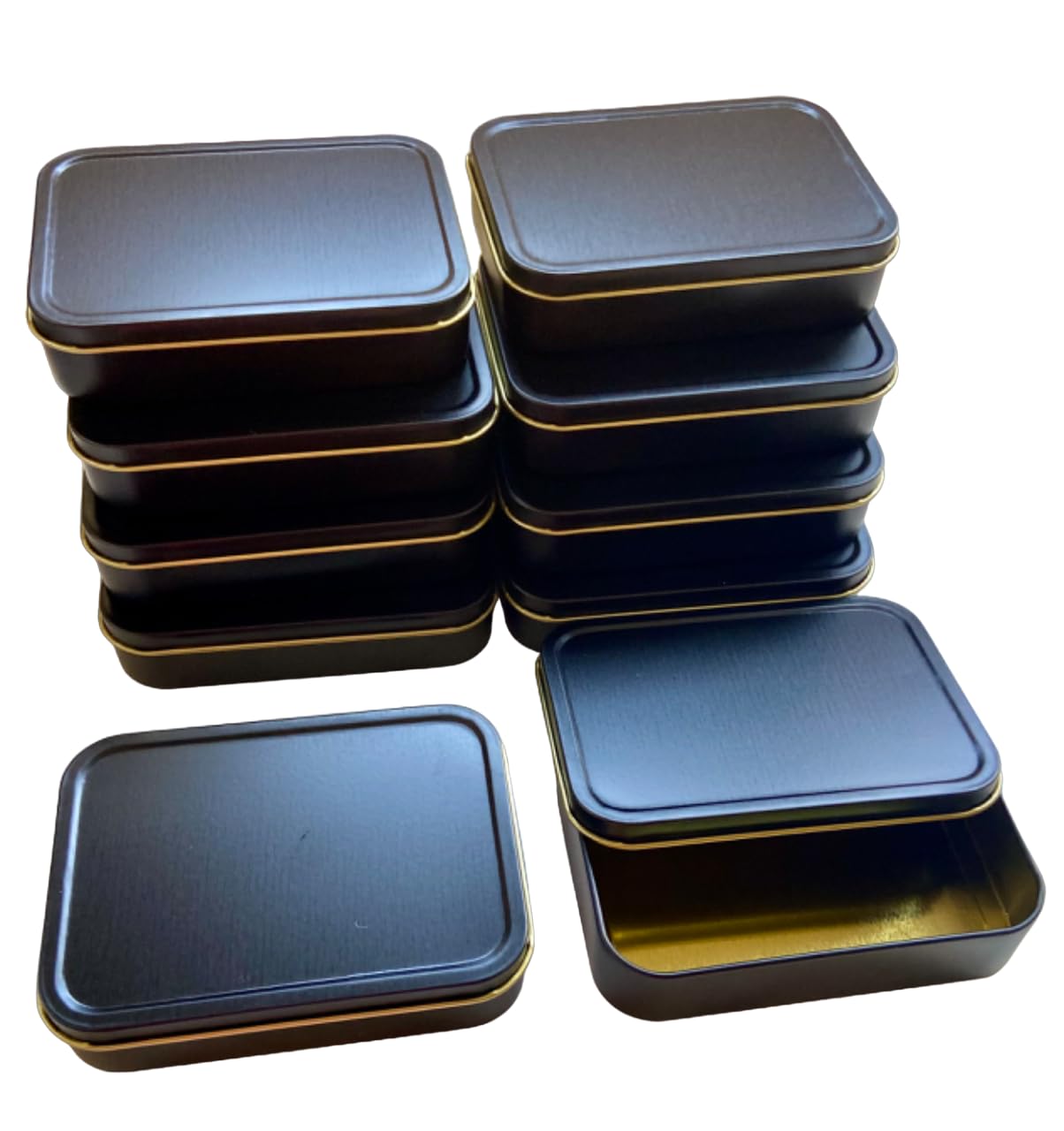 10 x Metal Black 2oz Tobacco Tin with Lids