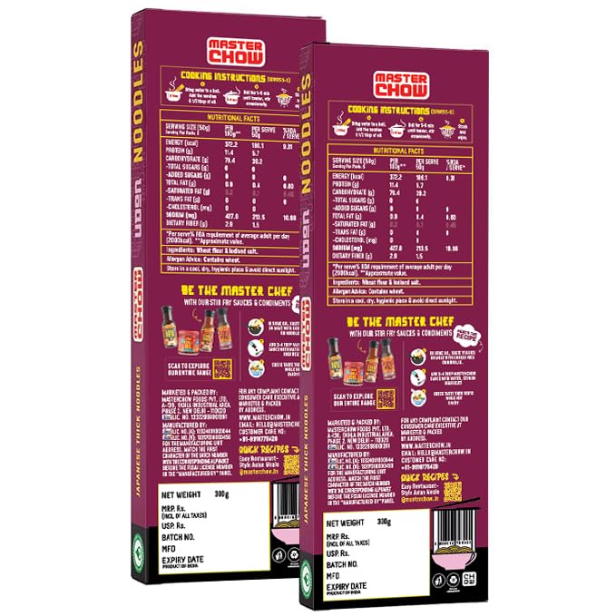 MasterChow Healthy Wheat Udon Noodles - Pack Of 2 | Air Dried | No Added MSG | Serves 3-4 | 600gms