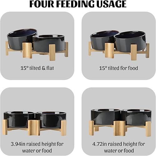 Miniatura 2 de SPUNKYJUNKY Cuenco de cerámica inclinado de 15 para perros y gatos con soporte de madera, cuenco inclinado para comida y agua para bulldog