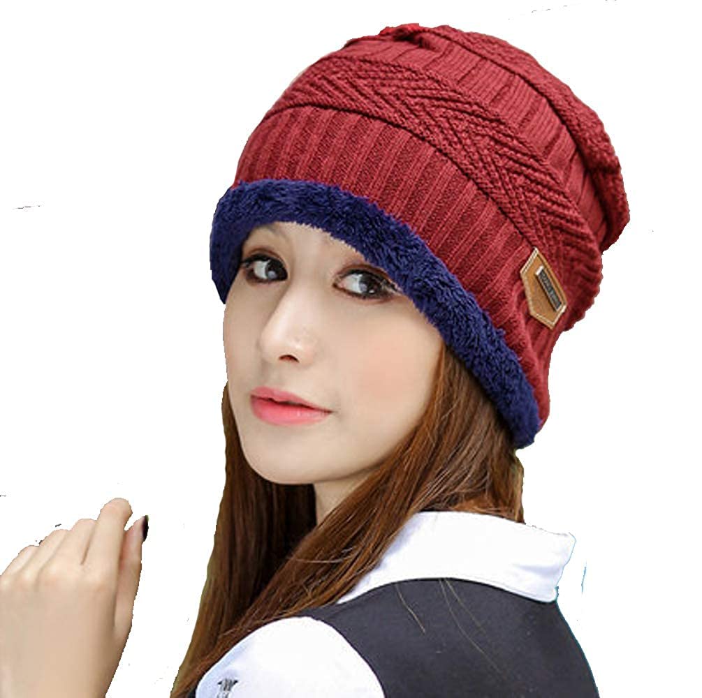 r2g Women's Snow Proof Woolen Cap Inside Fur Warm Winter Soft Beanie Cap - Maroon-picture-22