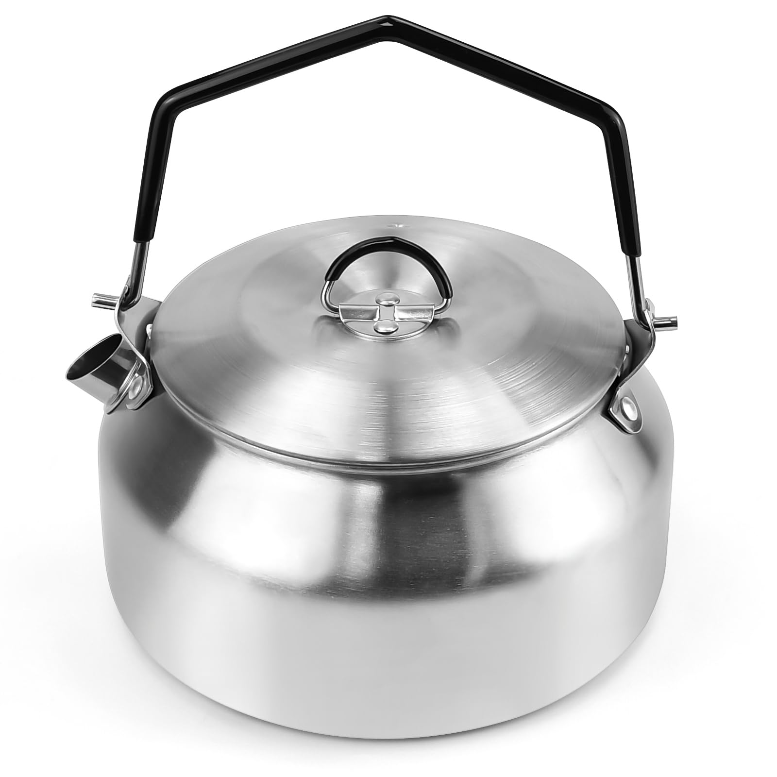 BUZIFU Tetera de Acero Inoxidable 1 L, Hervidor de Agua para Camping Portátil, Tetera Acampada con Mango, Hervidor de Agua para Acampar, Tetera de Metal para Camping Senderismo Picnic