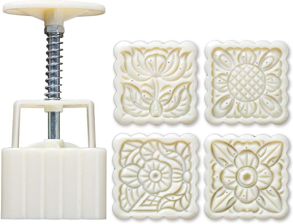 4pcs Square Hand Press Stamp Moon Cake Decor Mold 125g Tool Mold 200g T0 250g
