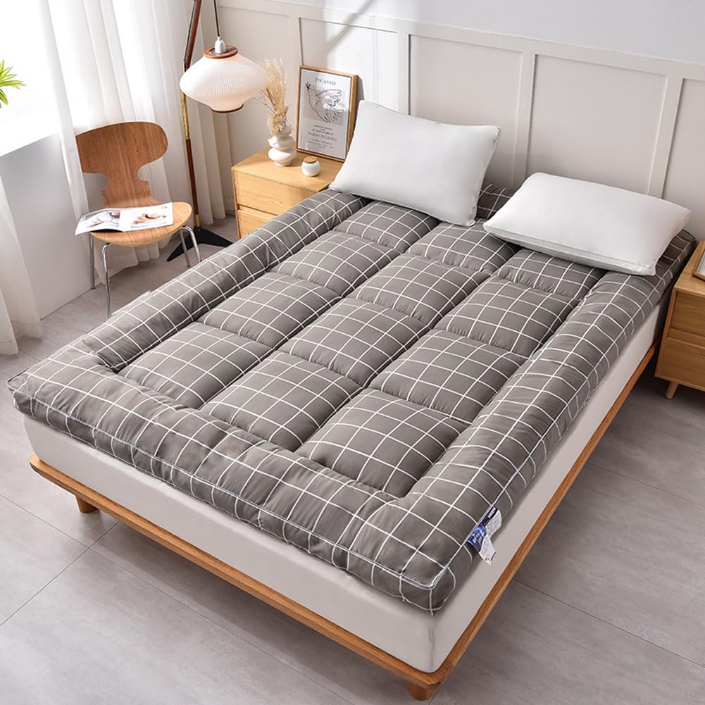 Cubrecolchón de tamaño individual/individual/Queen/King, cubrecolchón de 8 cm de grosor para dolor de espalda, colchón de futón japonés súper suave para cama de invitados (marrón, 180 x 200 cm)