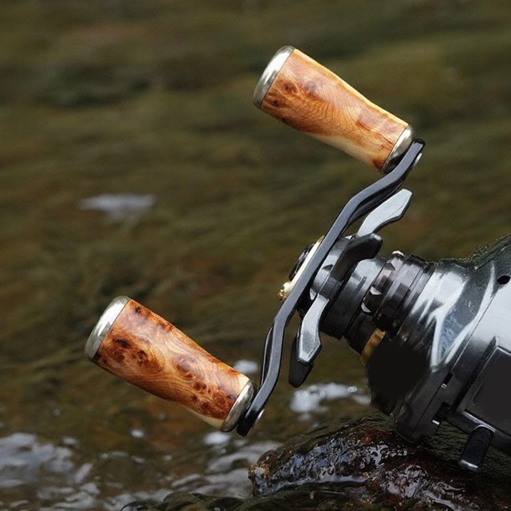 Manopola in legno per mulinello da pesca, impugnatura rivestita a 6 strati con guarnizione in gomma per mulinelli da lancio e spinning, ricambio antiscivolo per tutte le stagioni (Thuja 2 pezzi)