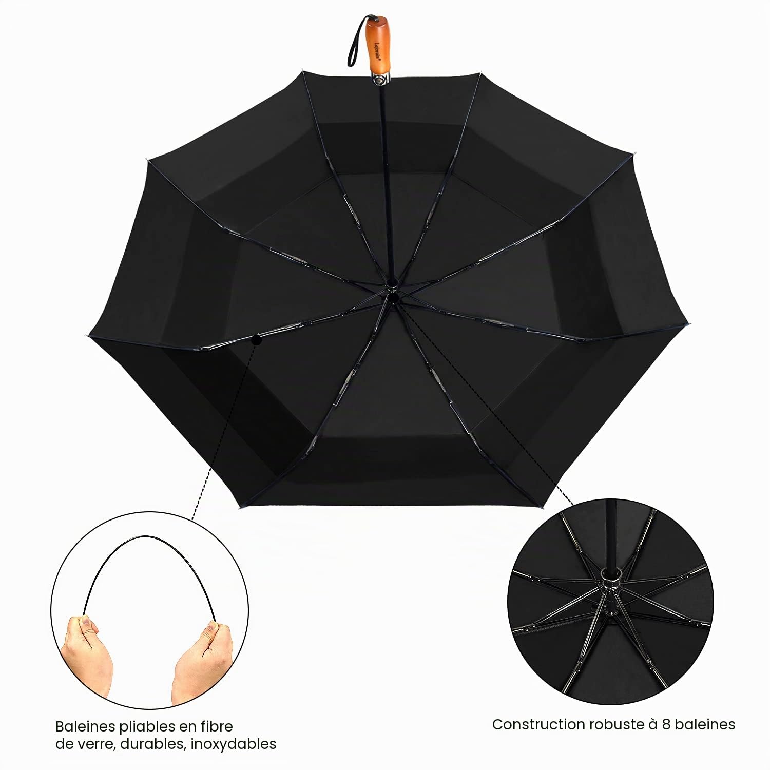 Lejorain Grand parapluie pliable 137,2 cm Ouverture et fermeture automatique Taille Golf et 210T Dupont Coupe-vent Vent Double Canopy Unisexe & Bleu/Noir/Jaune/Rose/Bordeaux