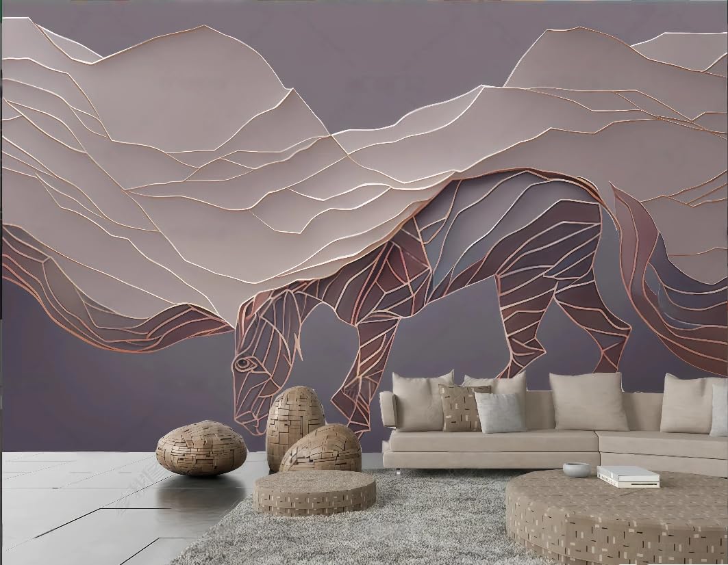 Papier peint panoramique 3D moderne beige et salon contemporain chic