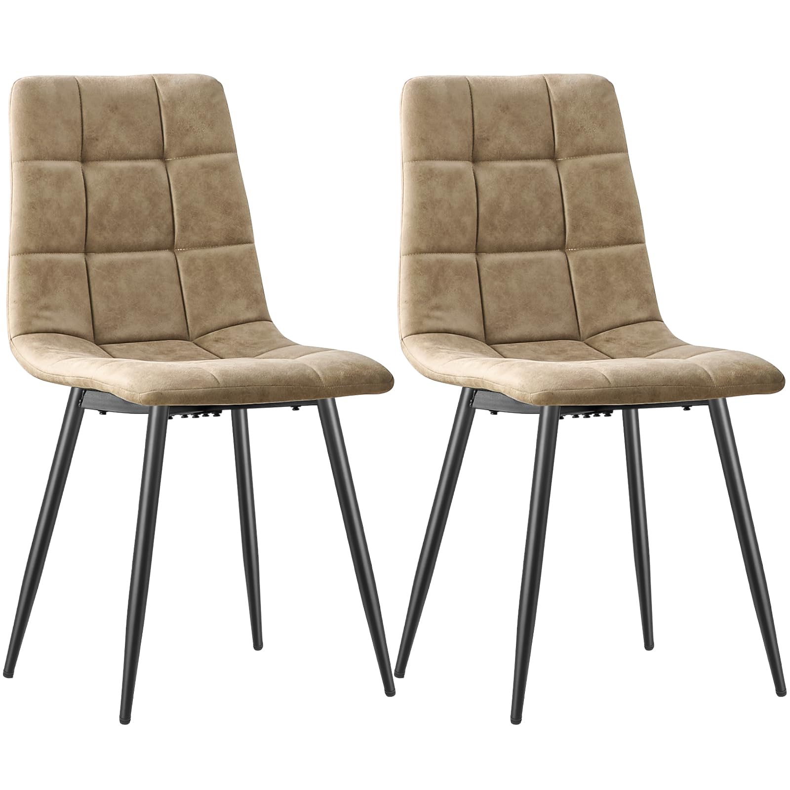 JIJIAN Set di 2 Sedie Sala da Pranzo, Sedie da Cucina in Tessuto Tecnologico, Sedie imbottite per Soggiorno con Gambe in Metallo Nero, Adatte per Sala da Pranzo, Sala d'attesa, Cachi