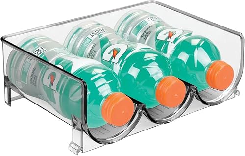 Miniatura 9 de mDesign Estante apilable de plástico para 3 botellas, organizador de almacenamiento de cocina para botellas de champán, vino o agua, organizador de