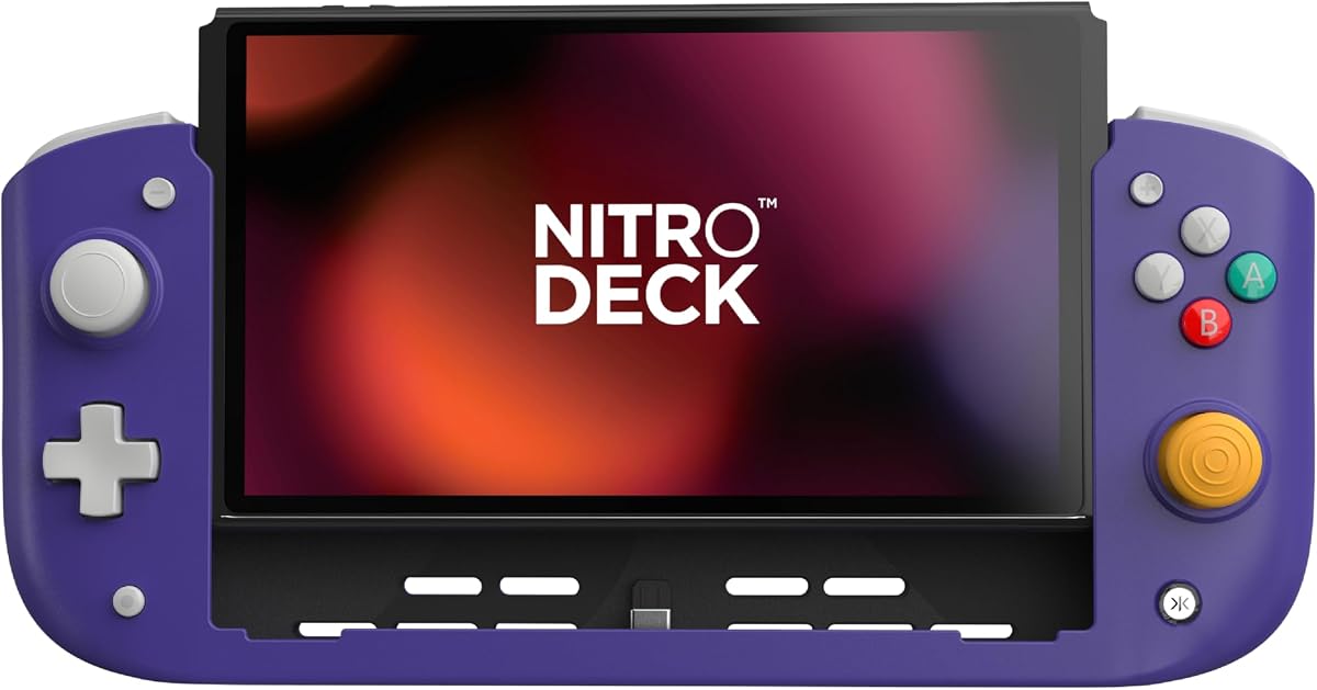 CRKD Nitro Deck - Deck portátil profesional con Zero Stick Drift para Nintendo Switch y Switch OLED (púrpura retro)