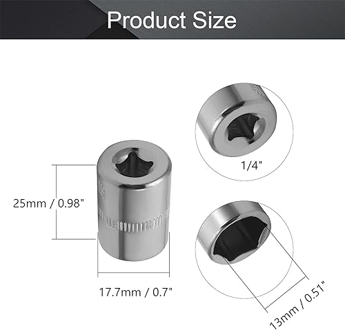 Miniatura 10 de Utoolmart Zócalo poco profundo, 14 de pulgada de 6 puntos de zócalo métrico, 0.197 in de zócalo métrico, acabado cromado de acero al vanadio
