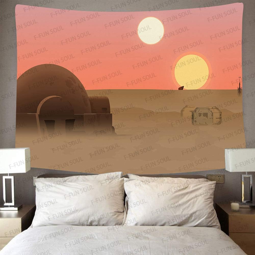 F-FUN SOUL Twin Suns Planet Tapestry, 90x84inchs Soft Flannel, Desert Globe Tatooine Wall Hanging Tapestries for Living Room Bedroom Home Decor GTZYFS1239