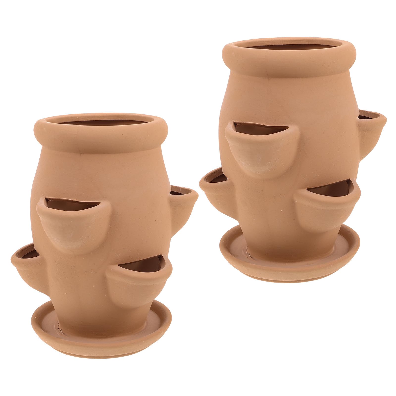 SEWACC Jardinière Verticale à Fraisiers en Terre Cuite 19X15X15 CM Tour de Plantation Ventilée, Pot Léger pour Plantes D’Intérieur et Extérieur, Lot de 2