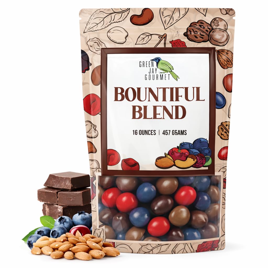 Green Jay Gourmet Chocolate Fruit & Nut Mix - Handmade & Fresh Milk Chocolate Covered Nuts, Cherries, and Blueberries - Great Gift for Chocolate Lovers - 16 Ounce Resealable Bag