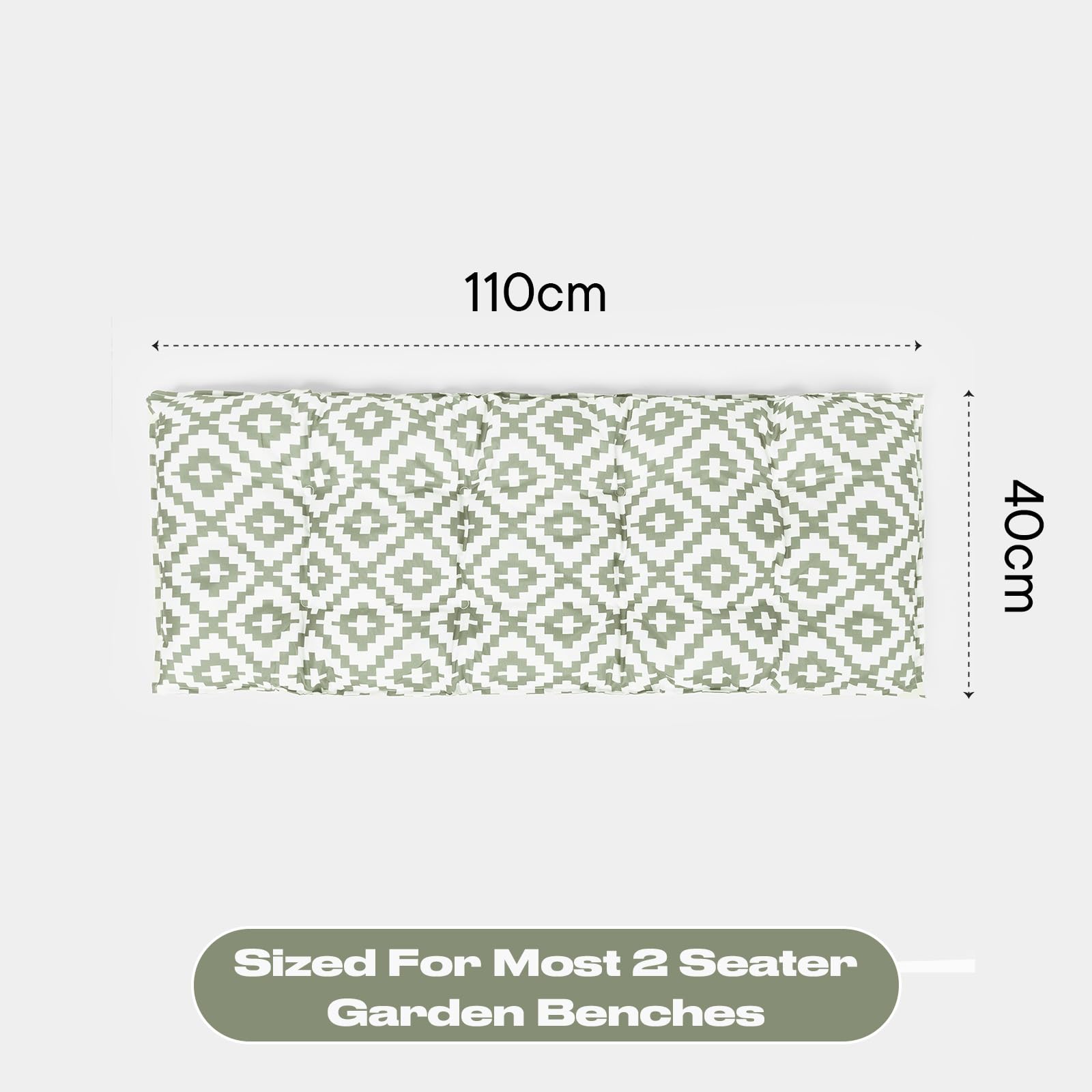 OHS 2 Seater Garden Bench Cushion Geometric Print Bench Seat Pad, Super Soft Comfortable Waterproof Outdoor Seat Cushions For Patio Furniture or Dining, Sage-110x40cm — view 6