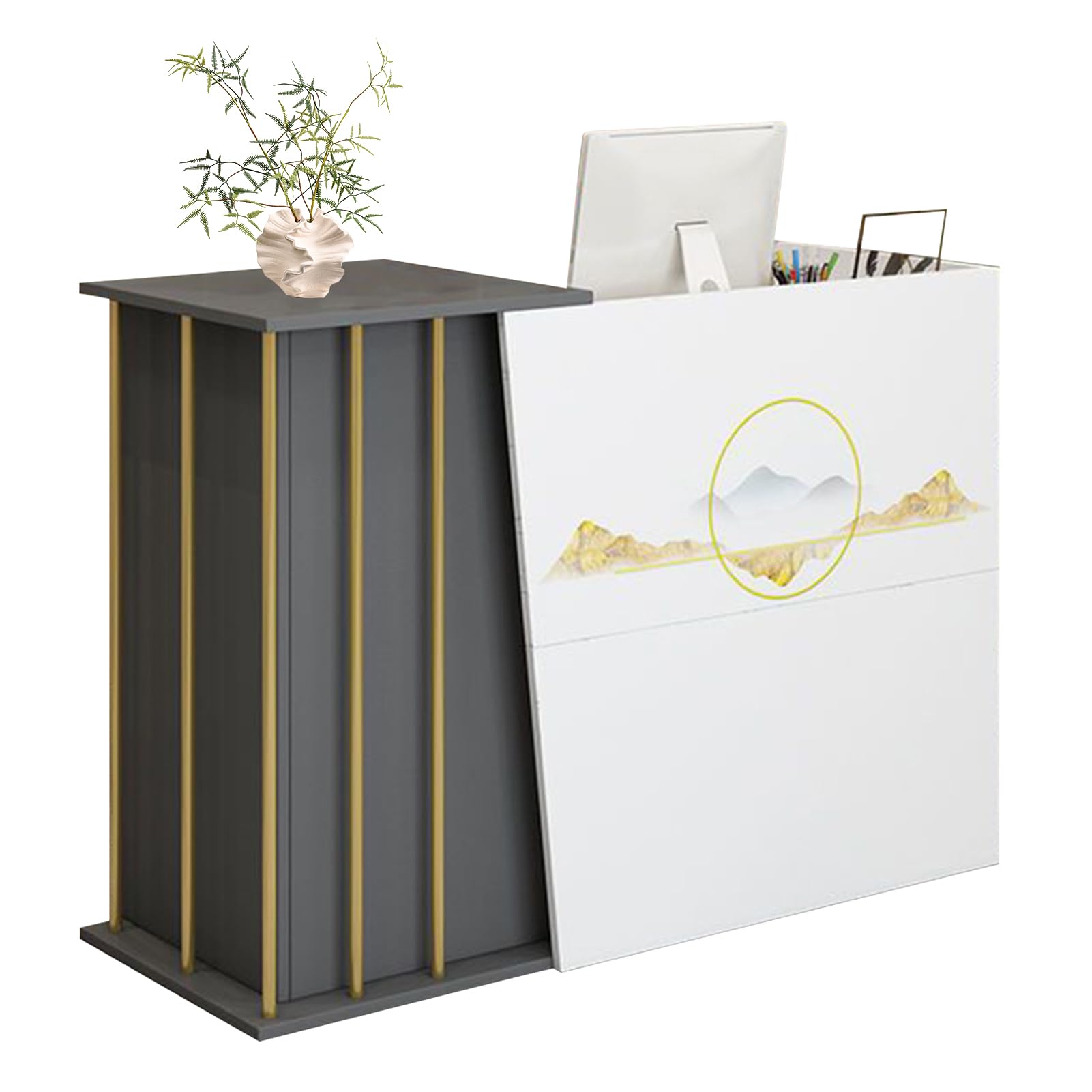 GAOXIAO Banco Reception Curvo Alto Ufficio con Cassetti, Bancone Cassa per Negozio Abbigliamento, Tavolo da Banco Cassa al Dettaglio, Cassa Reception per Parrucchieri Piccole Estetica C 100 cm