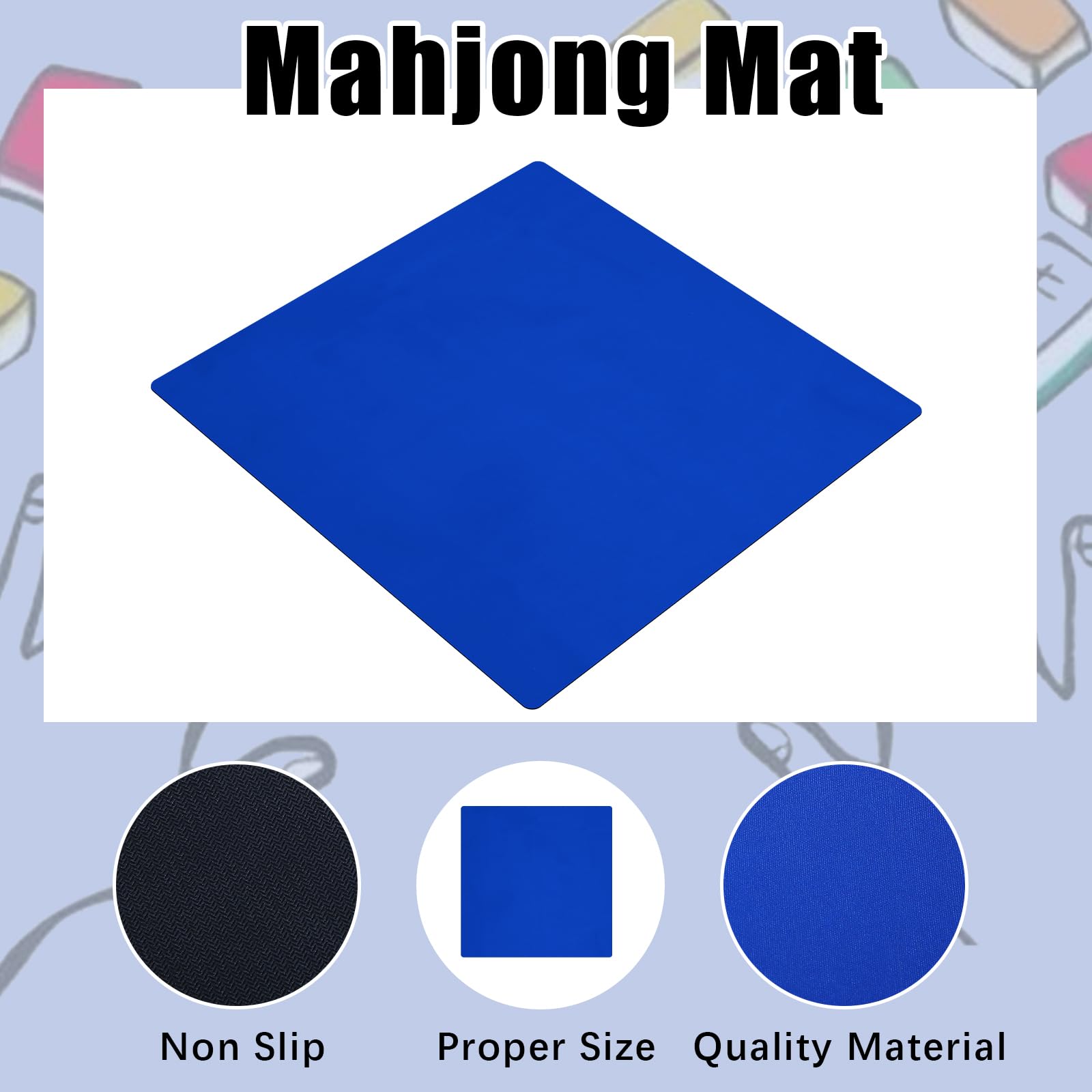 Buryeah Tappetino quadrato per mahjong da tavolo, 101 x 101 cm, in gomma, antiscivolo, grande, per mahjong e giochi da tavolo Mah-Jong, per giocare a poker Paigow per interni ed esterni (blu reale)