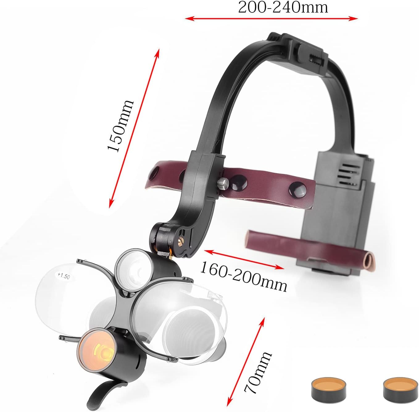 5W Headlamp Headband Head Light Dual LEDs Adjustable with 3.5X Loupes
