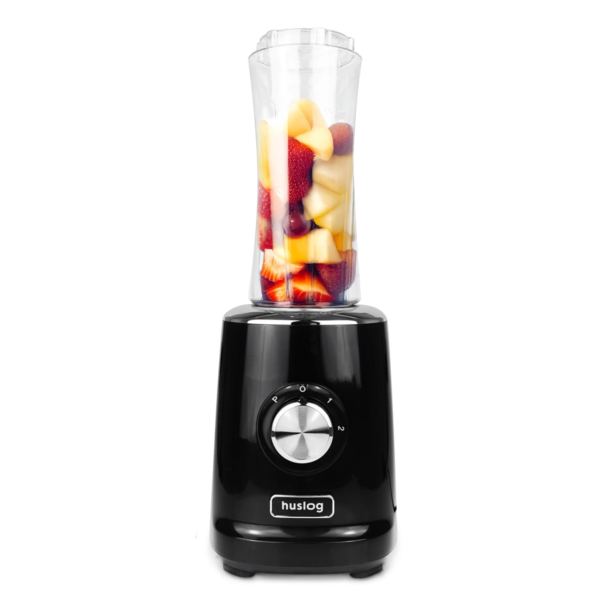 Blender Smoothie 500W, 4 Edelstahlklingen, 600ml Blend & Go Flasche, 2 Geschwindigkeiten+Pulsfunktion, Rutschfeste Basis, Überhitzungsschutz, Standmixer für Smoothies, Proteinshakes, Schwarz