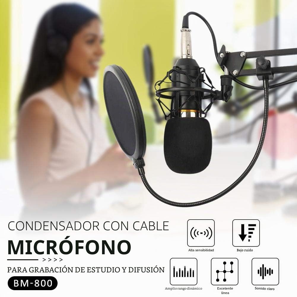 Micrófono BM 800 para estudio de condensador, grabación de voz, karaoke, micrófono para ordenador PC de YIDOBLO