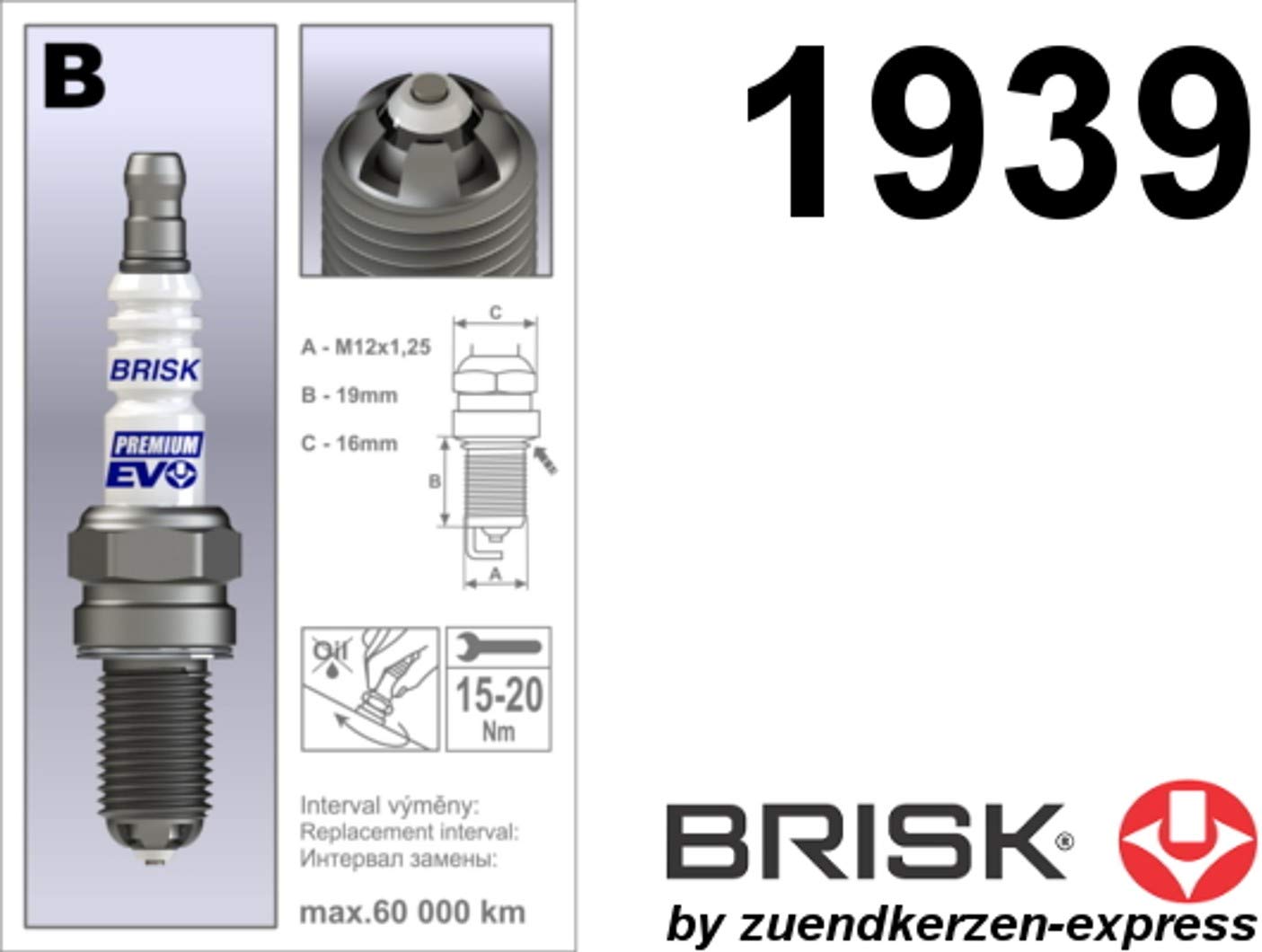 BRISK Premium EVO BR14BFXC 1939 - Candele di accensione, confezione da 4