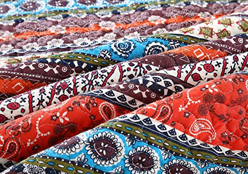 Chezmoi Collection Odette 5-Piece Rust Orange Brown Red Pre-Washed Cotton Quilted Daybed Cover Set, Bohemian Boho Chic Daybed Coverlet Blanket Set #TOP2