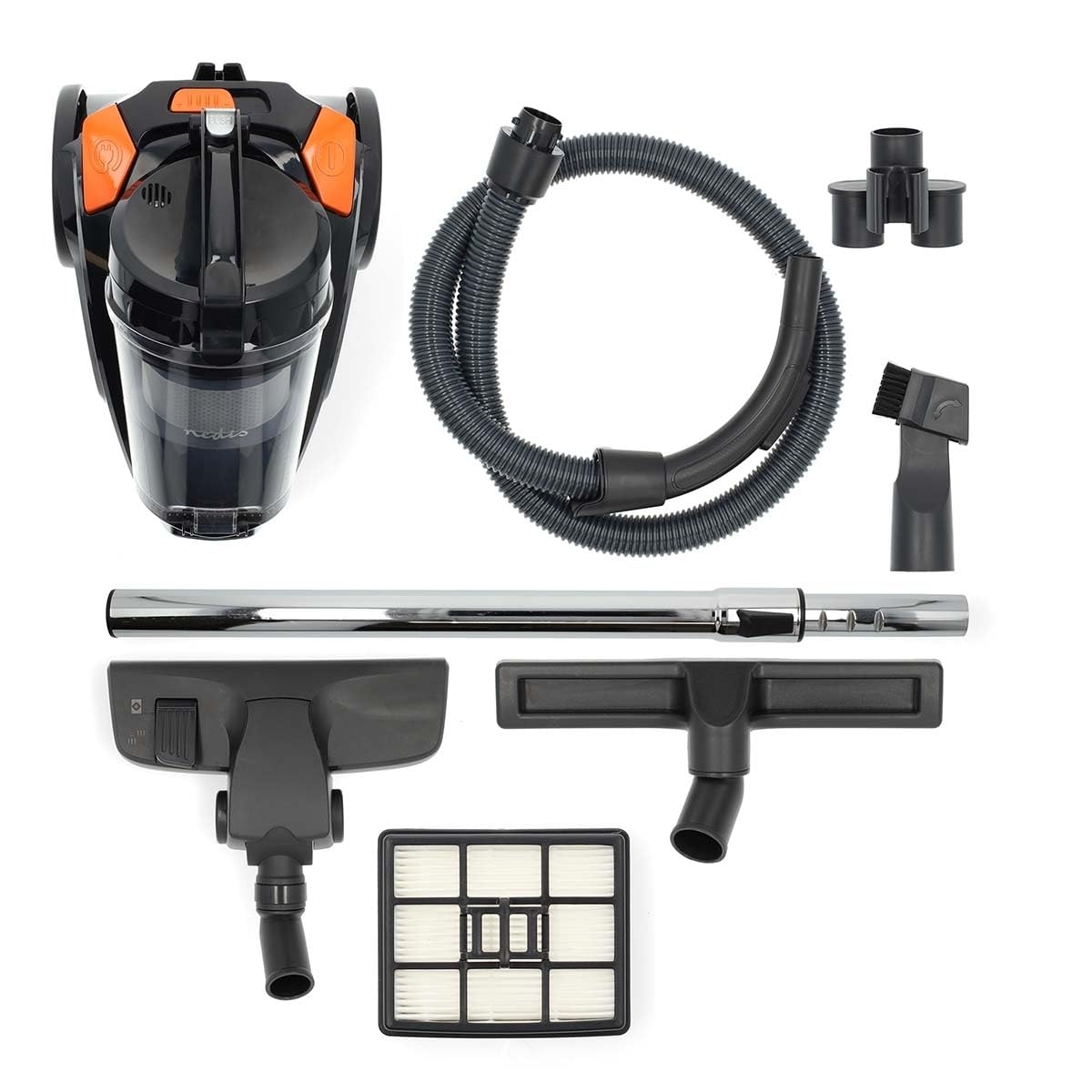 NEDIS Staubsauger ohne Beutel - Beutellos - 700 W - Staubkapazität: 3.0 l - Kombi-Bürste - Aktionsradius: 8.50 m - HEPA Luftfilter - Anthrazit/Orange/Schwarz
