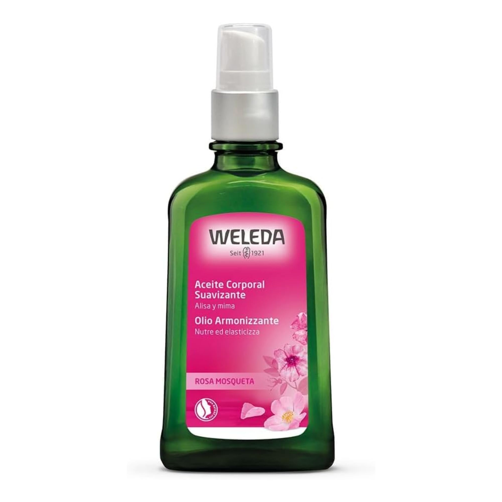 Weleda - Aceite Corporal Suavizante, Mejora la Elasticidad, Alisa y Suaviza la Piel, con Rosa Mosqueta 100% Natural y Aceite de Jojoba, Rápida Absorción - 100 ml