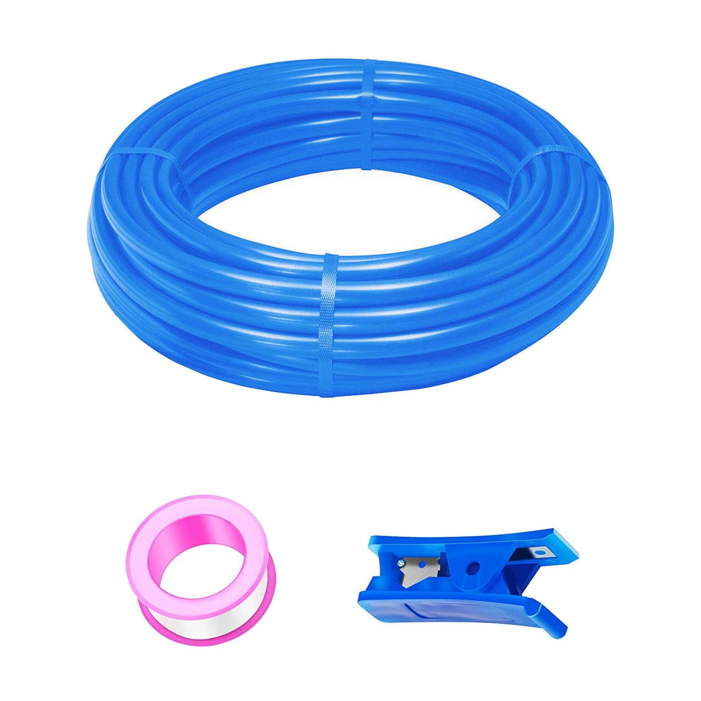 HUAZIZ 20 m de manguera neumática de poliuretano azul, manguera neumática de poliuretano, manguera flexible de aire comprimido, exterior 10 mm x interior 6,5 mm + 1 cortador de manguera azul + 1 pieza