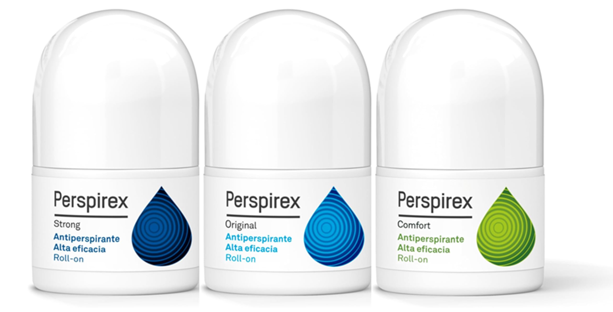 Perspirex ® Set antitraspirante Roll-On completo – Comfort + Original + Strong – Controllo della sudorazione ascelle fino a 3-5 giorni – Pelle sensibile e sudorazione intensa – Trattamento progressivo
